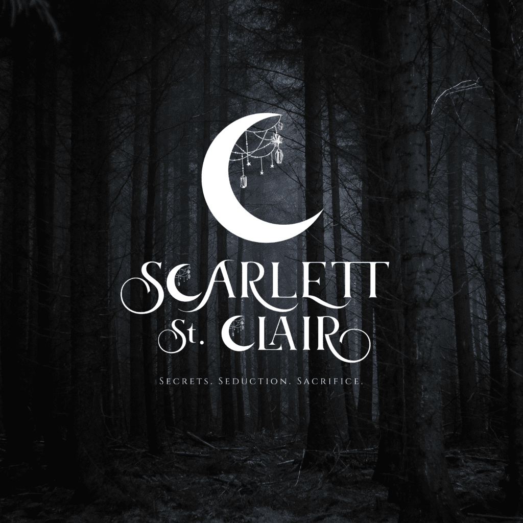 Generic image that contains a star field in the background with a tint of black to make it darker. in the center and in white is Scarlett St. Clair's logo.